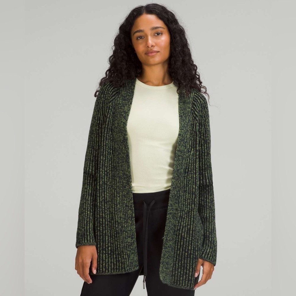 Lululemon Athletica Cotton-Cashmere Blend Sweater Wrap Green Foliage